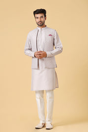 L. Grey Fully Embroidered Kurta Jacket Set