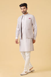 L. Grey Fully Embroidered Kurta Jacket Set