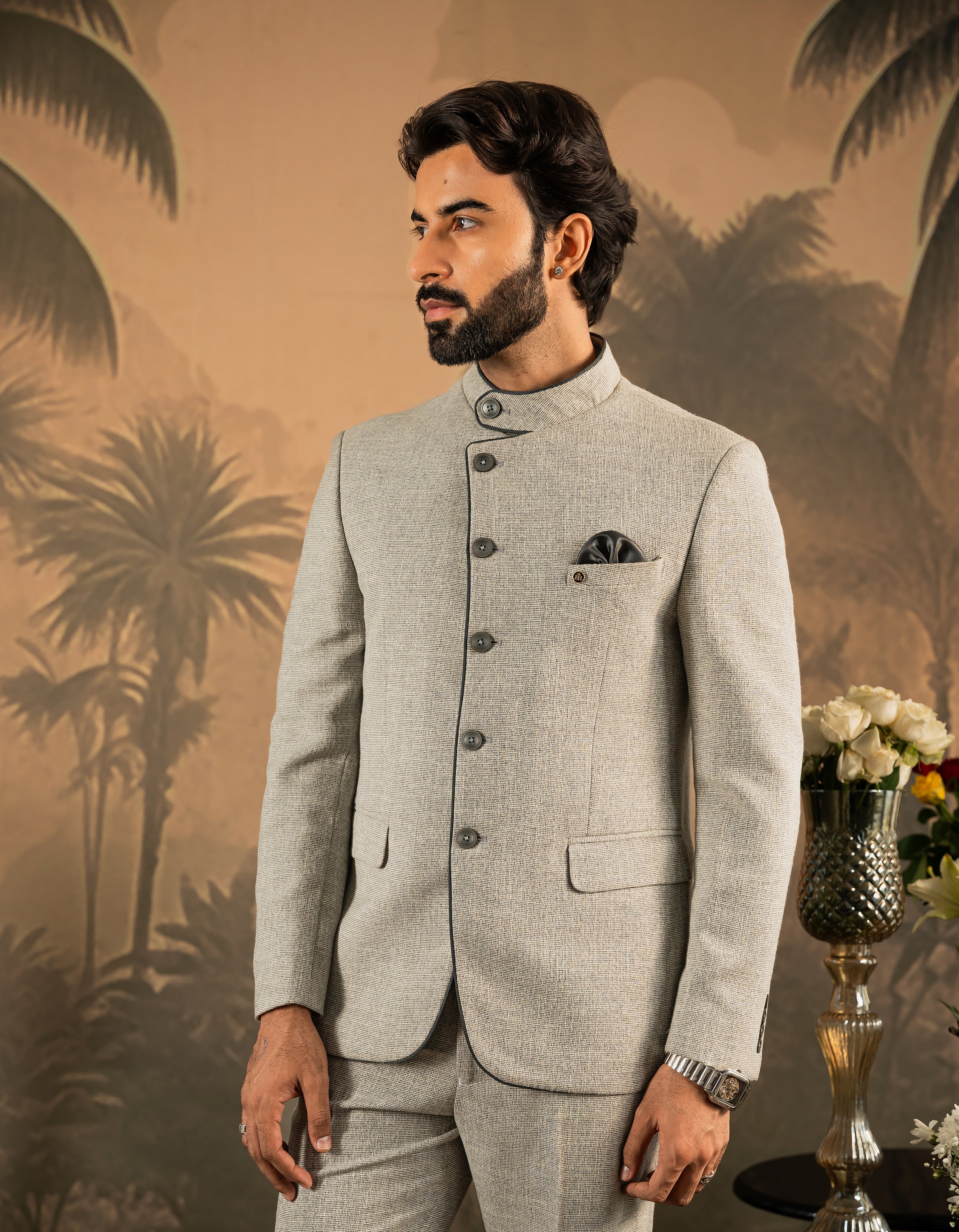 Grey Designer Bandhgala suit