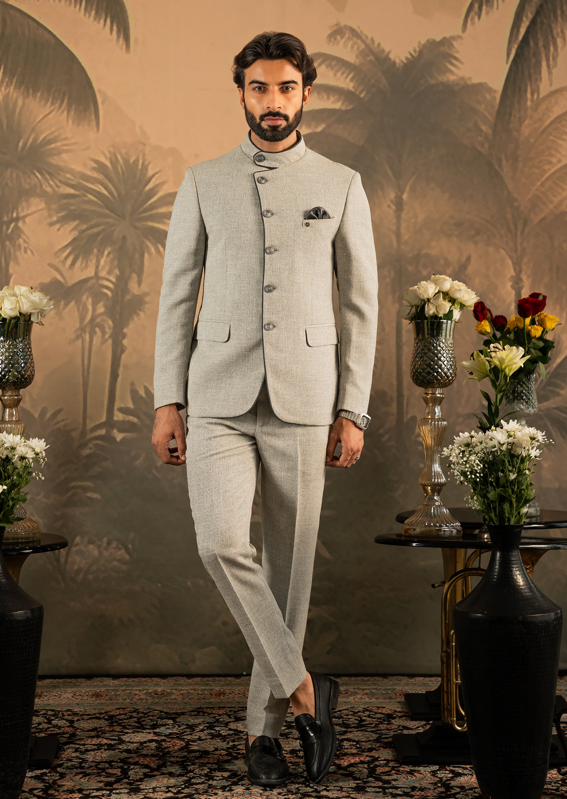 Grey Designer Bandhgala suit