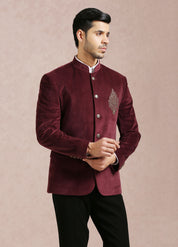 Elegant Maroon Velvet Bandhgala - Traditional Indian Wear
