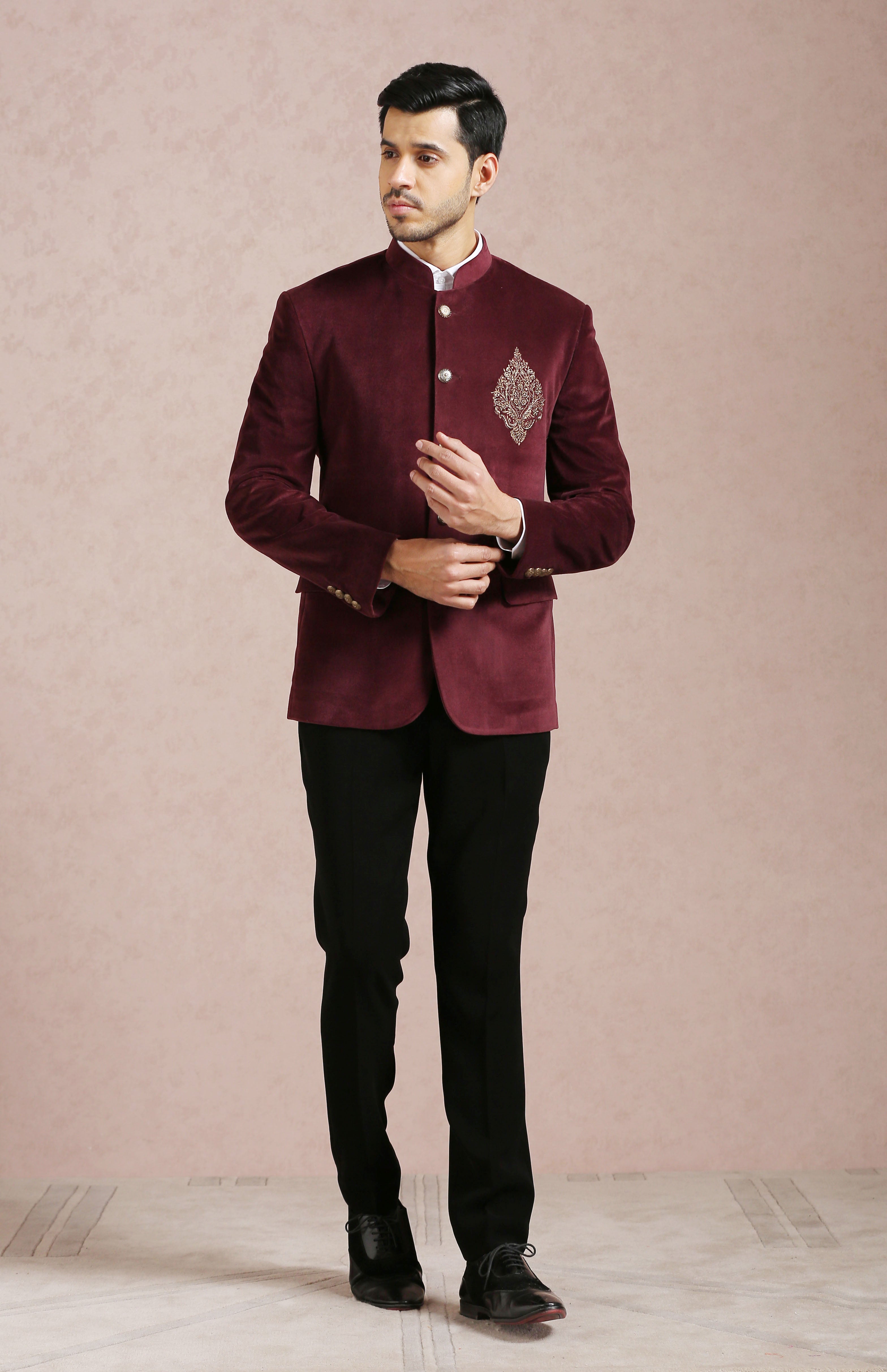 Trendy Maroon Velvet Bandhgala - Modern Indian Fashion

