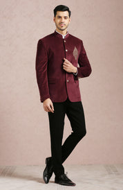 Stylish Maroon Velvet Bandhgala - Perfect for Weddings and Formal Occasions

