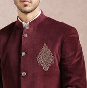 Stylish Maroon Velvet Bandhgala - Perfect for Weddings and Formal Occasions

