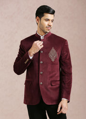 Men's Maroon Velvet Bandhgala - Luxury Indian Attire