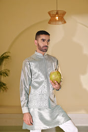 Mint Green Embroidered Kurta Bundi - Indian Wedding Wear

