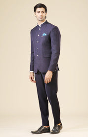 Timeless Navy Blue Jacquard Bandhgala for a Sophisticated Look


