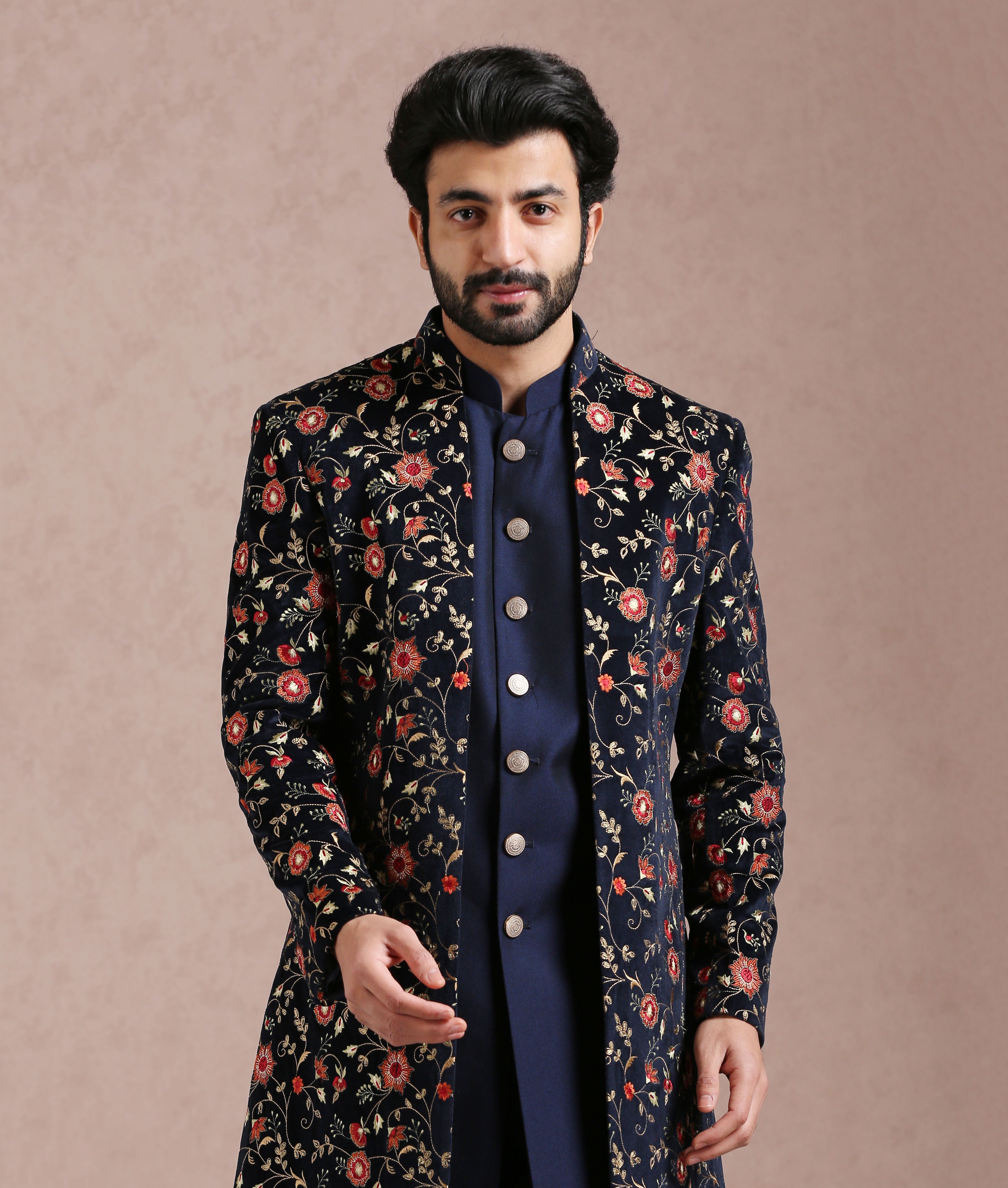 Elegant Navy Blue Open Indo-Western - Traditional Indian Attire

