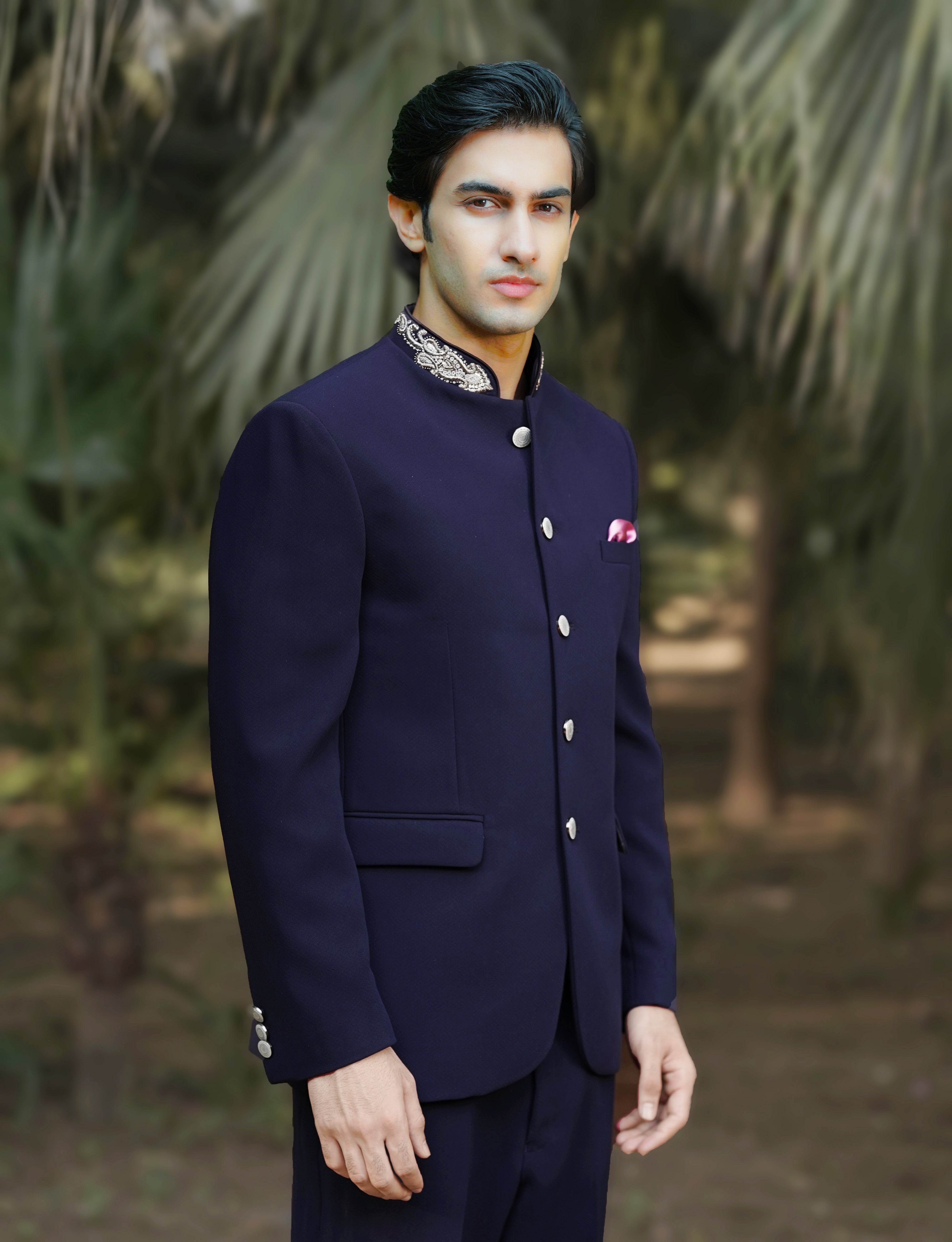 Men&#39;s Navy Blue Bandhgala - Classic Indian Attire

