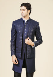 Men's Navy Embroidered Indo-Western - Modern Indian Fusion Wear

