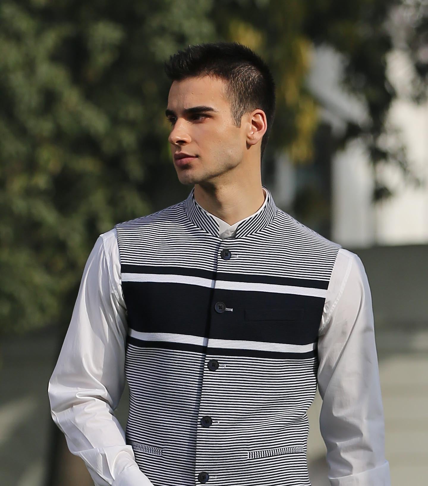 Navy & White Stripe Nehru jacket