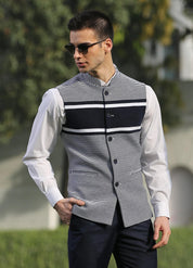 Navy & White Stripe Nehru jacket