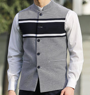 Navy & White Stripe Nehru jacket