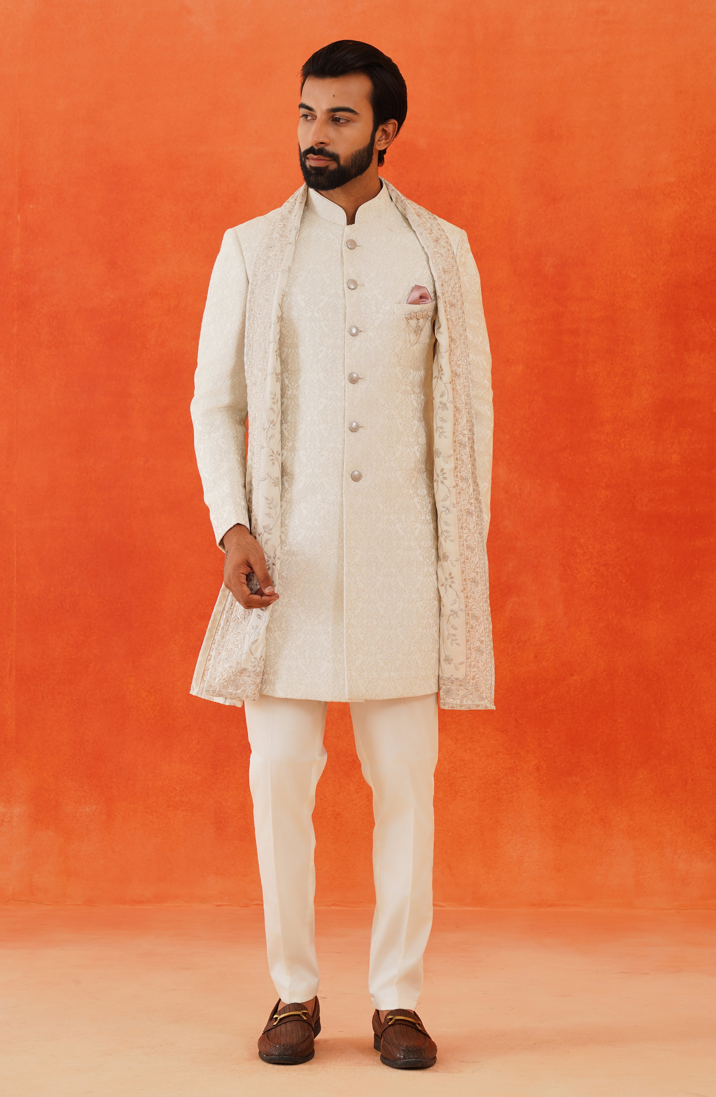 Elegant Off-White Jacquard Indo-Western - Traditional Indian Attire
