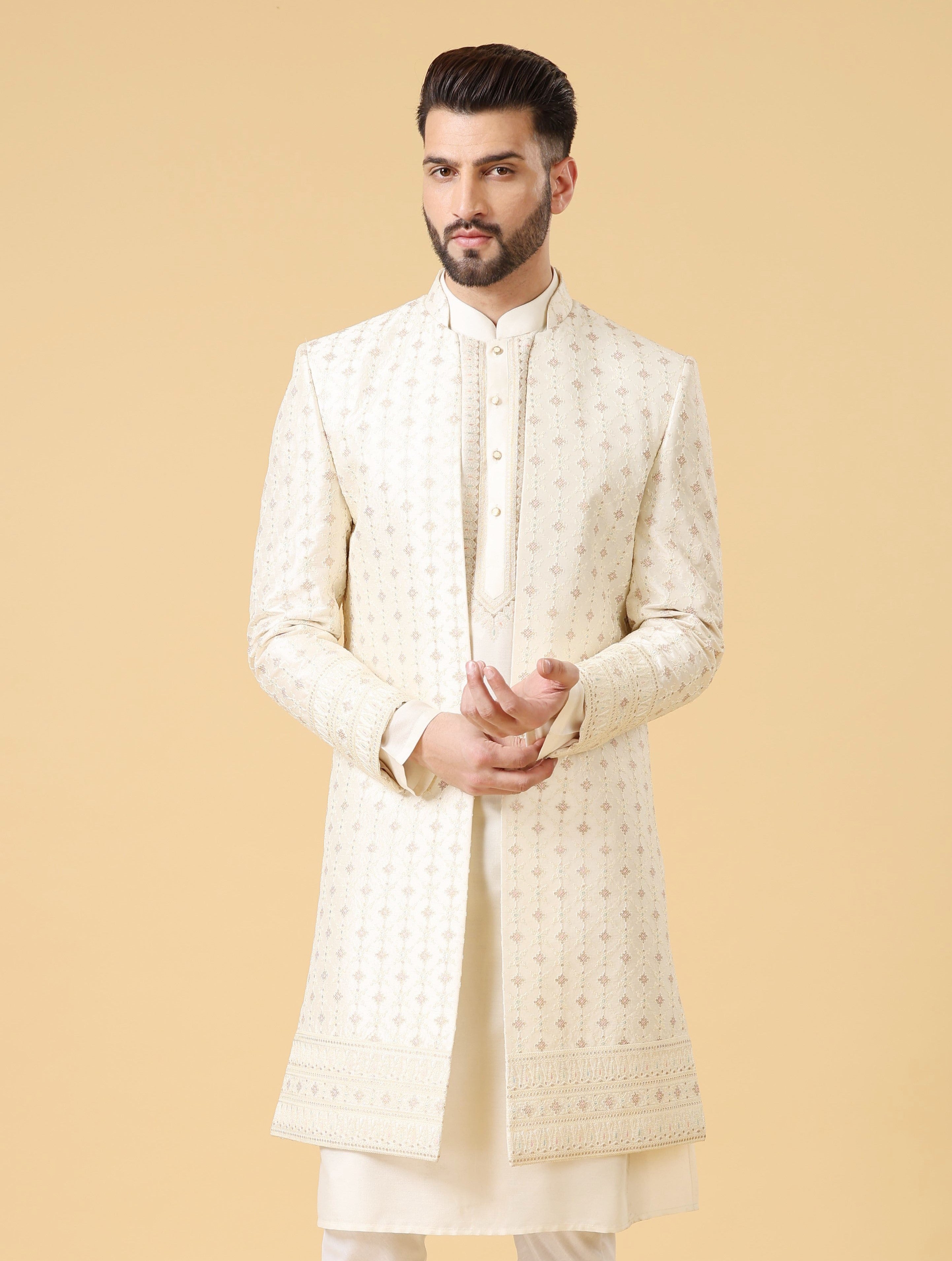 Off-White Indo-Western with Long Jacket - Perfect for Weddings and Parties
