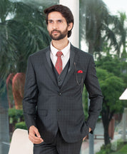 Trendy Olive Green Check Designer Suit - Modern Men's Fashion
