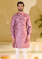 Pink Embroidered Kurta Bundi Set