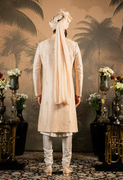 Peach Pure Raw Silk Sherwani