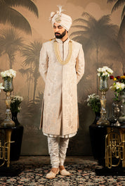 Peach Pure Raw Silk Sherwani