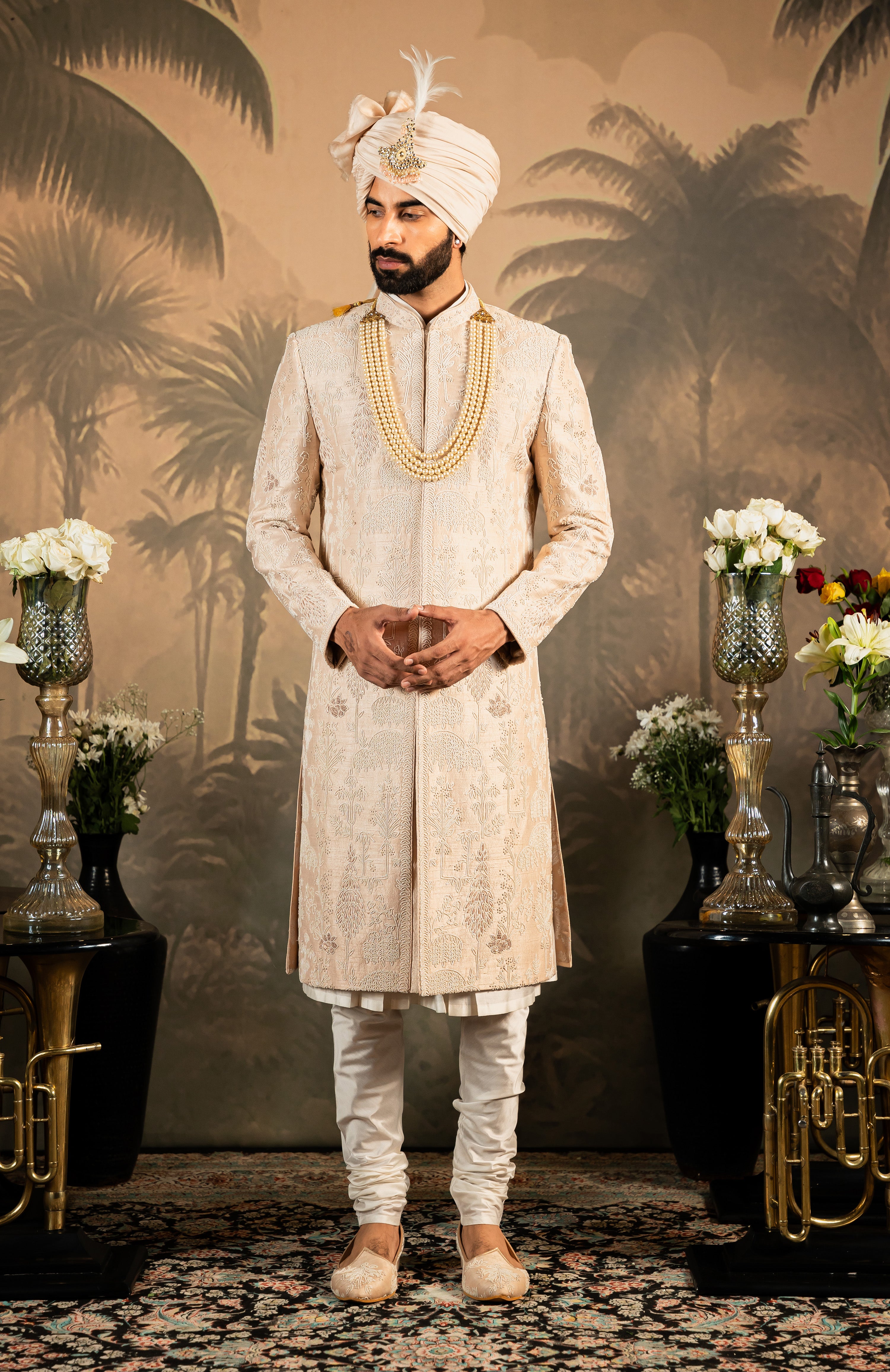 Peach Pure Raw Silk Sherwani - Festive Wear
