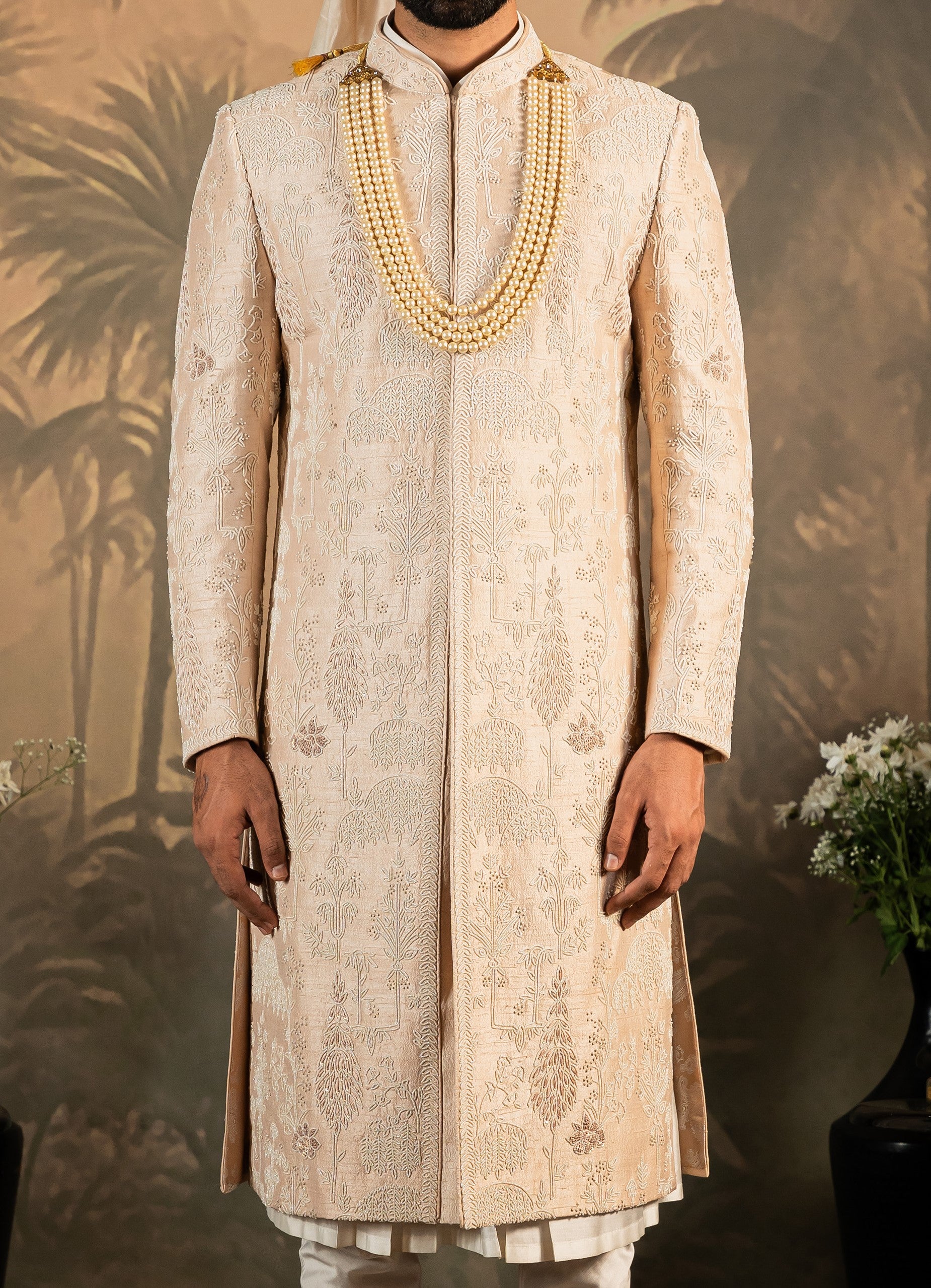 Elegant Peach Pure Raw Silk Sherwani - Timeless Indian Wear
