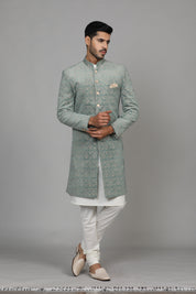 Trendy Pista Green Velvet Indo-Western - Modern Indian Fashion
