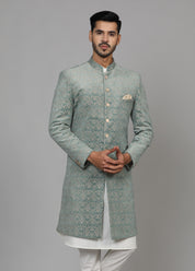 Elegant Pista Green Velvet Indo-Western - Traditional Indian Attire
