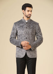 Grey Printed Velvet bandhgala