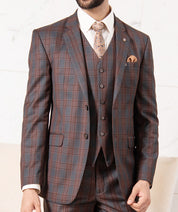 Rust Checked Single-Breasted-5 Piece Suit