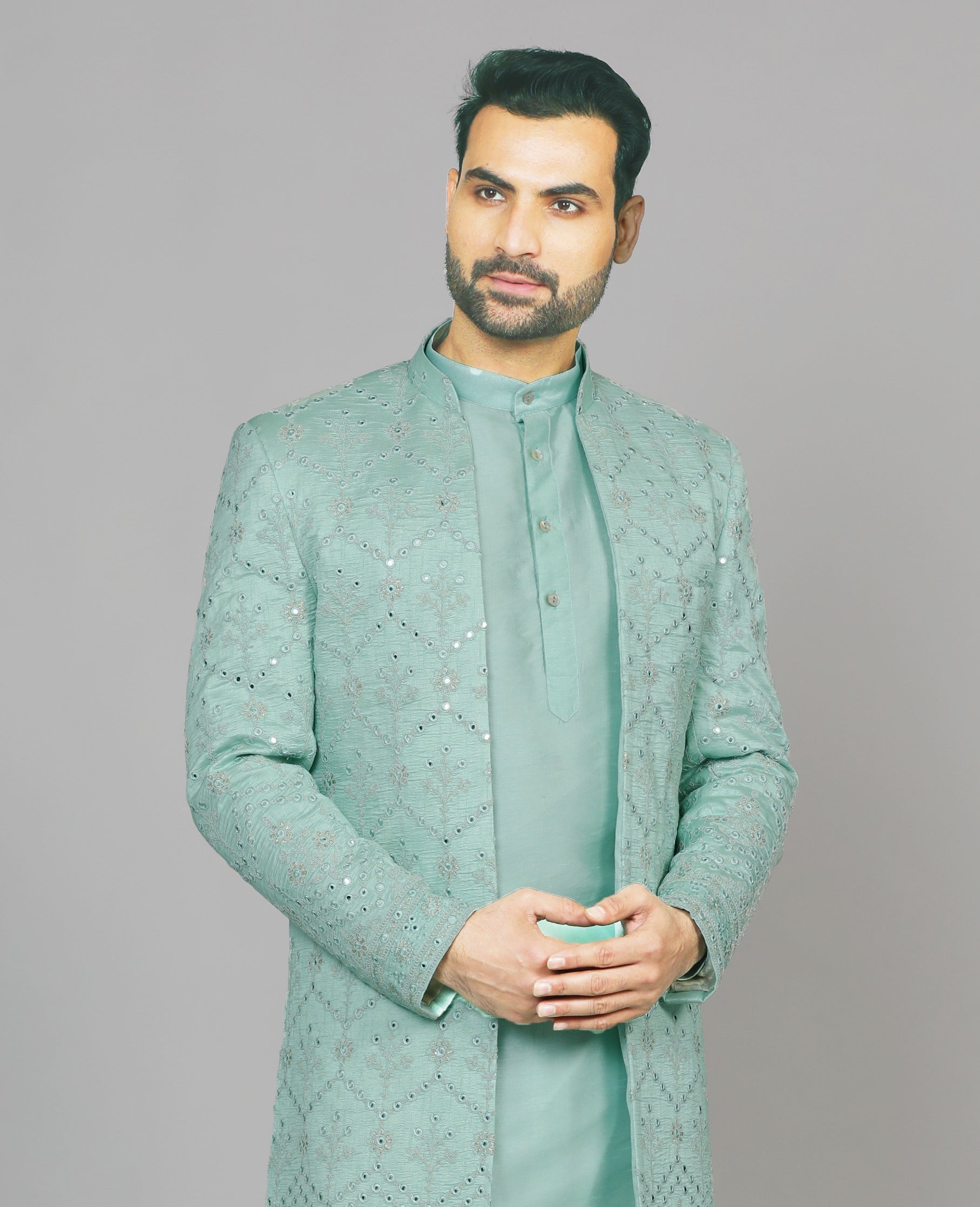 Versatile Sea Green Open Indo-Western, Suitable for Various Occasions
Sea Green Open Indo-Western, Festive Wear
Timeless Sea Green Open Indo-Western
