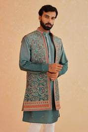 Elegant Teal Embroidered Indo-Western