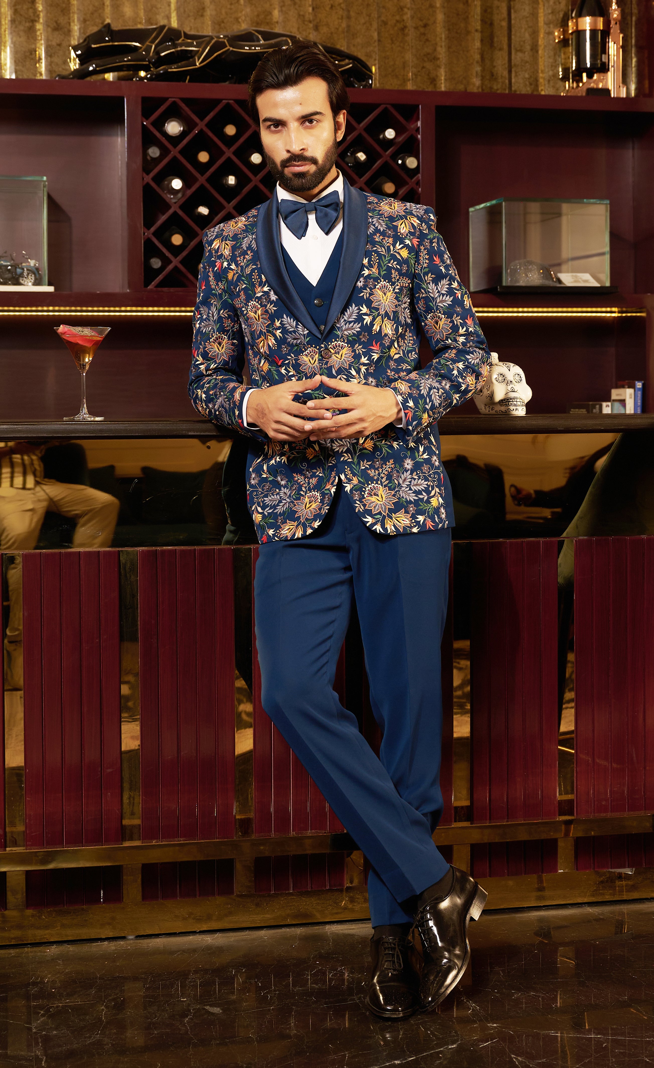 A teal fully embroidered suit, designer wear.
A timeless teal fully embroidered suit.