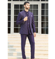 Modern Indian Fashion
Versatile Three-Piece Purple Designer Bandhgala Suit