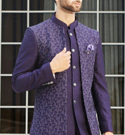 Perfect for Weddings and Formal Occasions
Trendy Three-Piece Purple Designer Bandhgala Suit