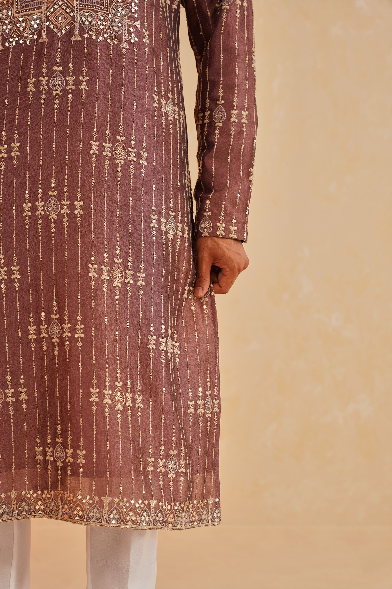 Wine-Hued Embroidered Kurta Set