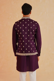 Wine Embroidered Kurta-Jacket Set