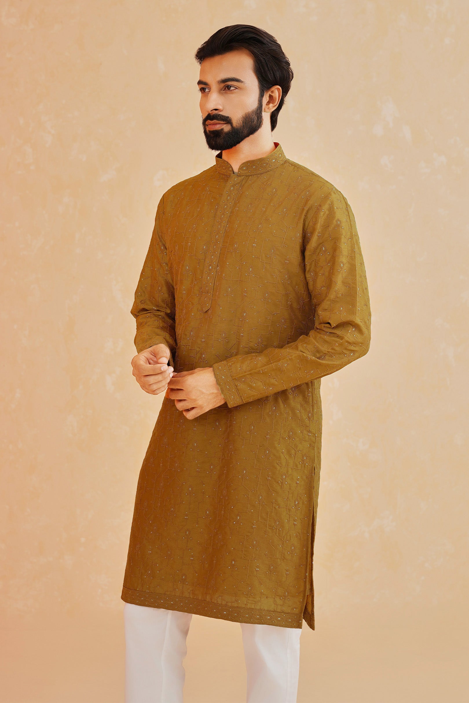 Rust-Colored Embroidered Kurta Set