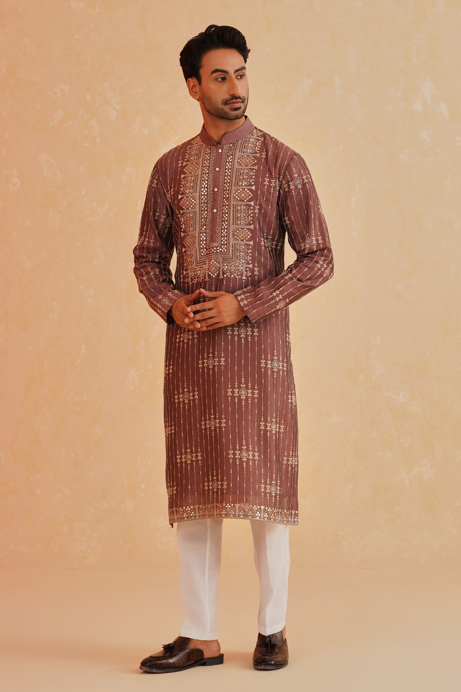 Wine-Hued Embroidered Kurta Set