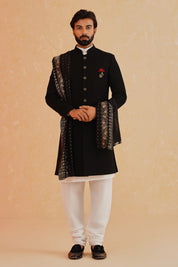 Solid Black Indo-Western with Dupatta & Churidar Pajama