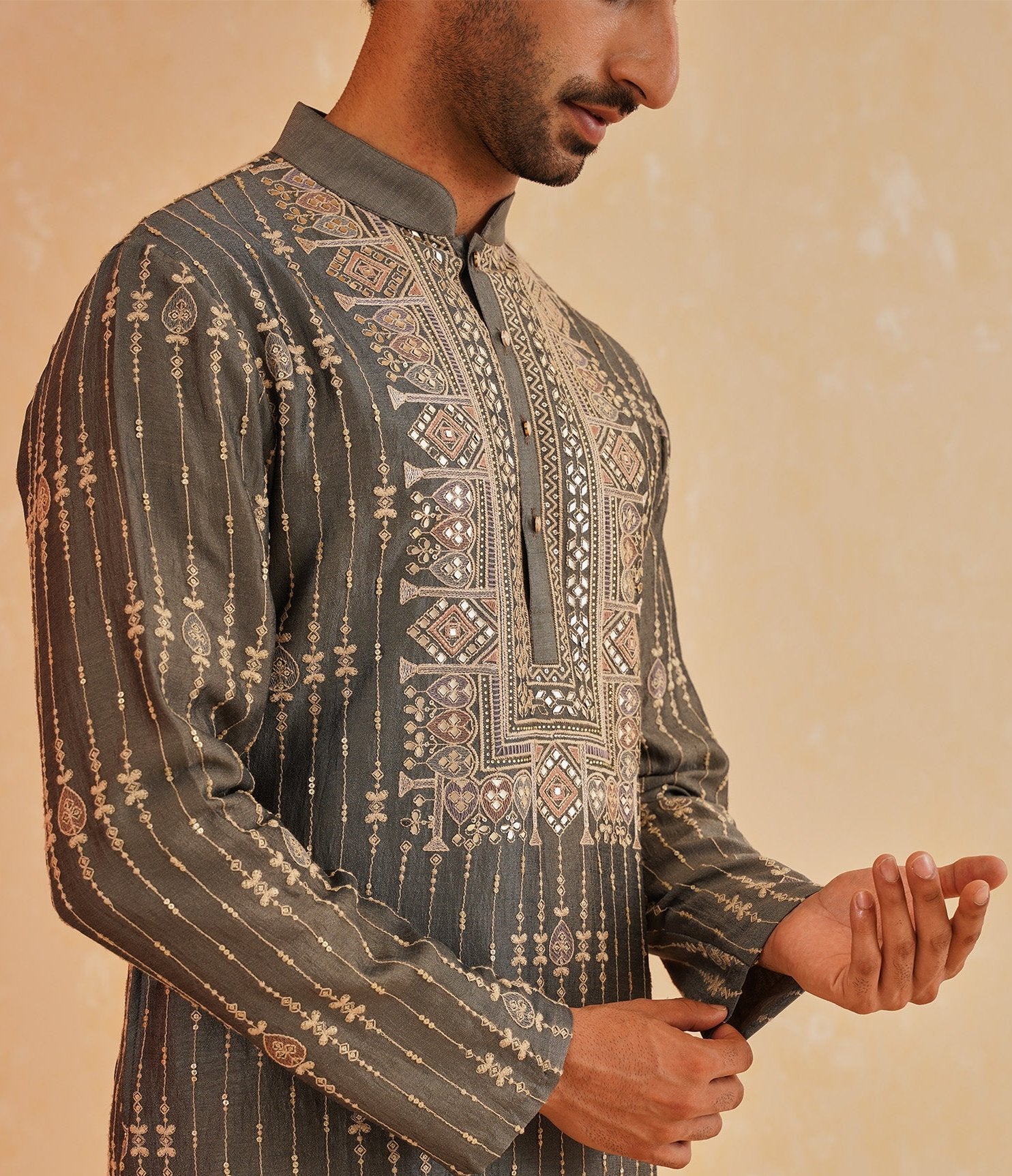 Olive Green Embroidered Kurta Set