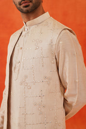 Beige Embroidered Indo-Western with Mirror Work