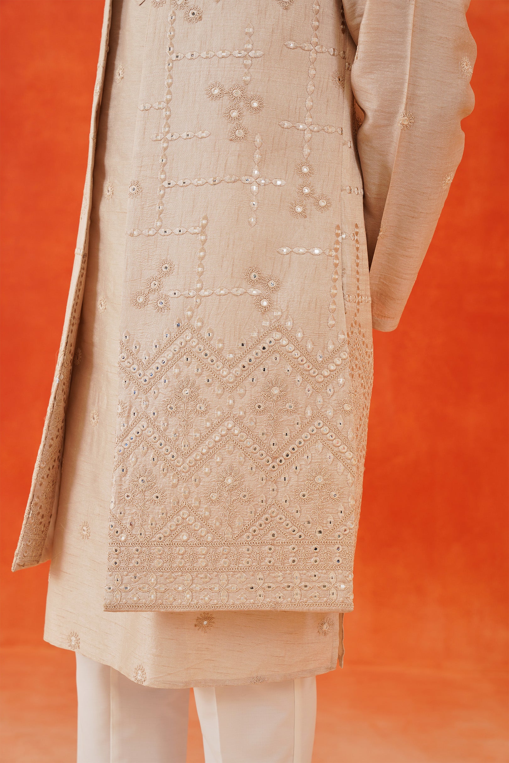 Beige Embroidered Indo-Western with Mirror Work