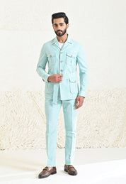 Mint Green Linen Men's co-ord set with belt