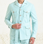 Mint Green Linen Men's co-ord set with belt