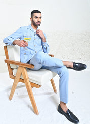 Sky Blue Linen Blend men's co-ord set