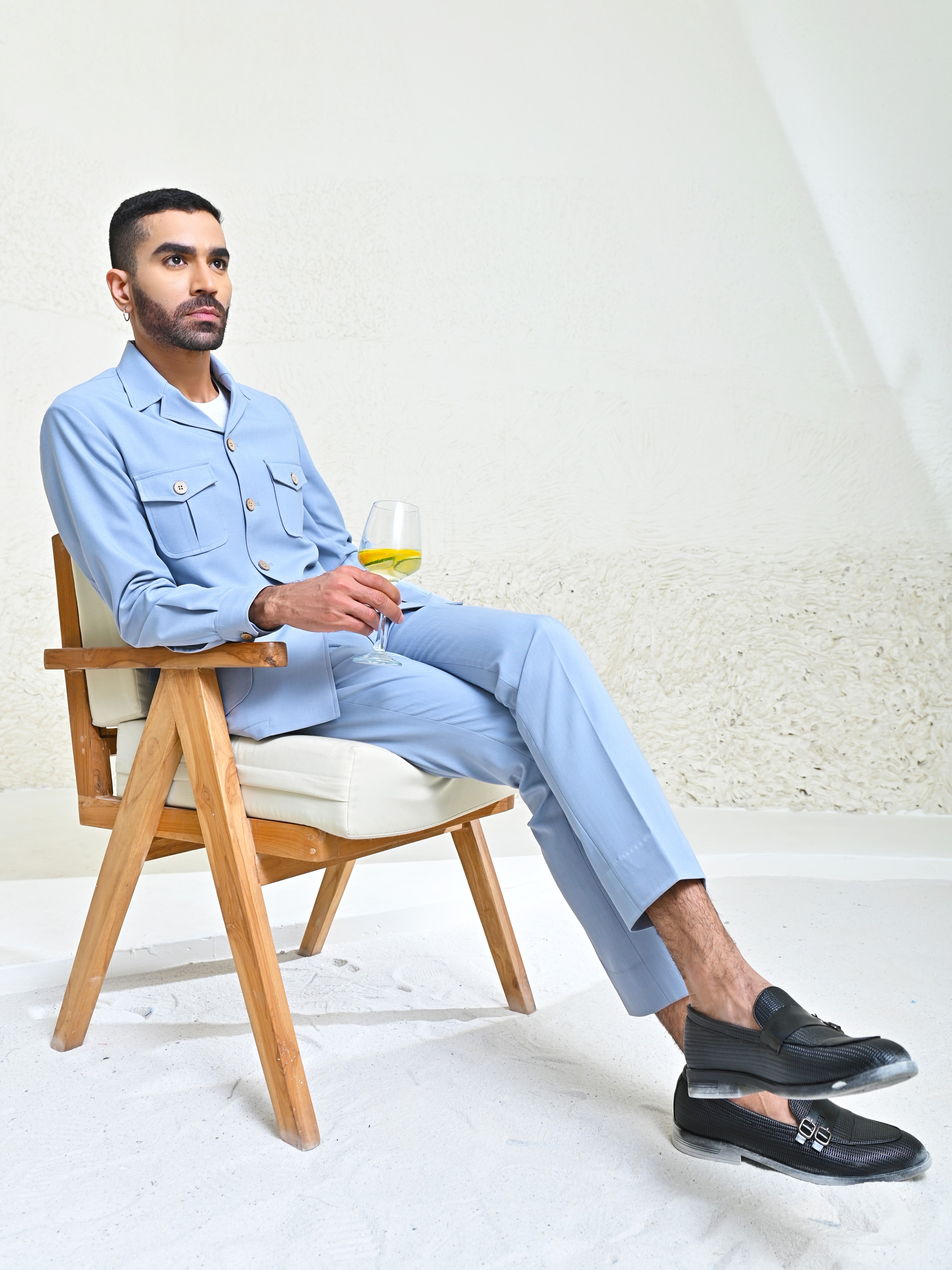 Sky Blue Linen Blend men's co-ord set