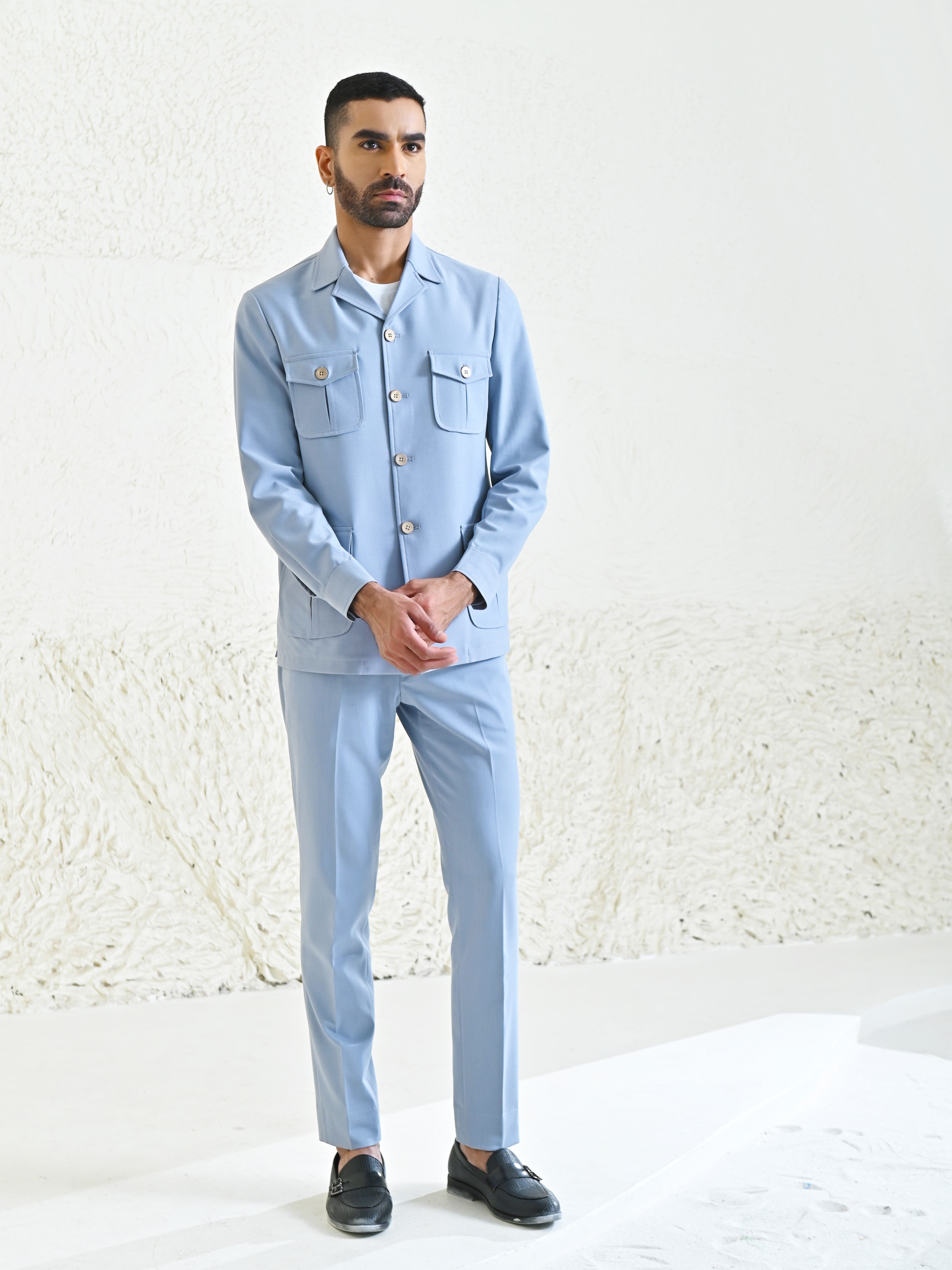 Sky Blue Linen Blend men's co-ord set