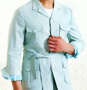 Sea Green Linen Blend Men's co-ord set with belt