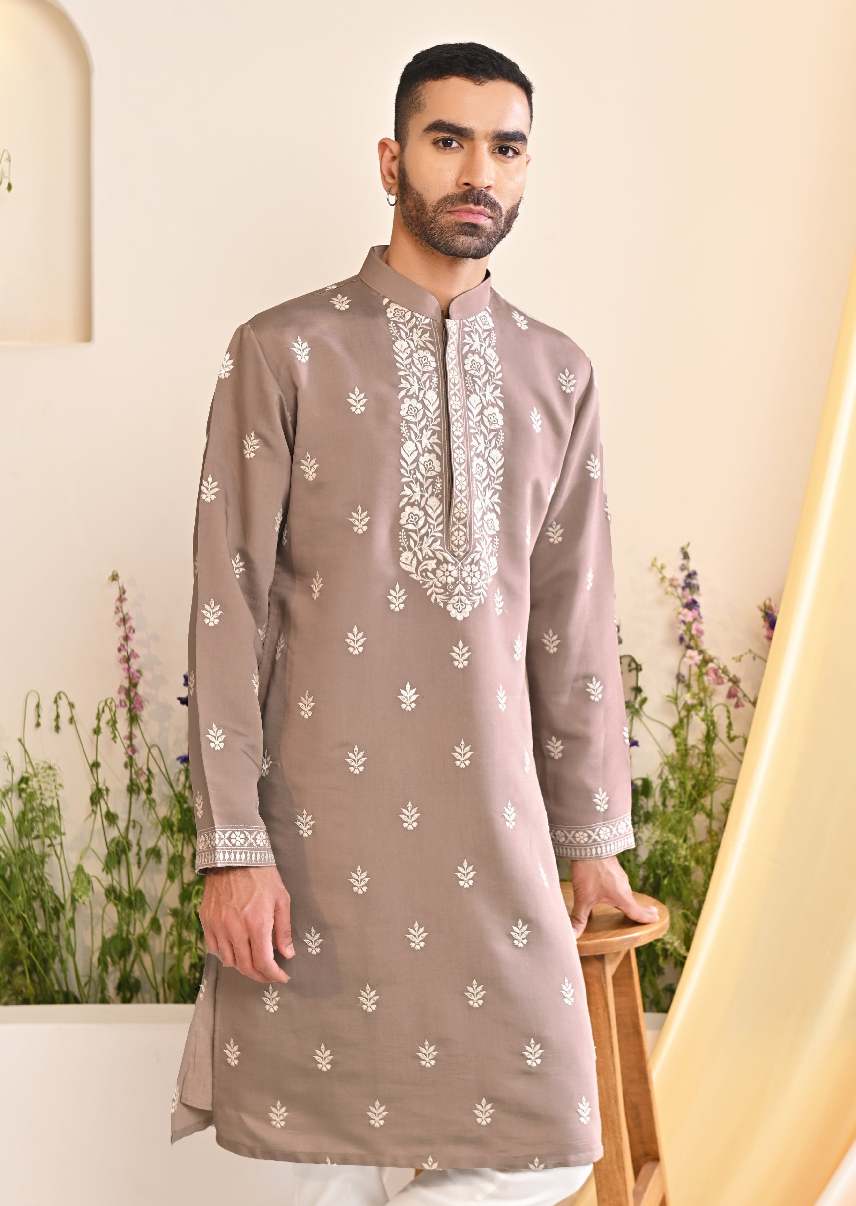 Grey Embroidered Kurta Set