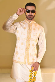 Yellow Embroided Kurta Bundi Set